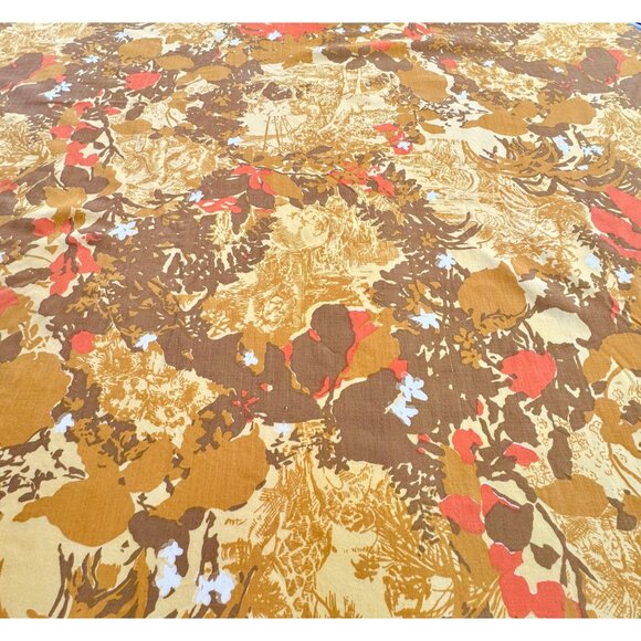 Vintage 70s flat sheet, orange, brown, yellow flowers, queen size, Pepperell - Picture 3 of 8